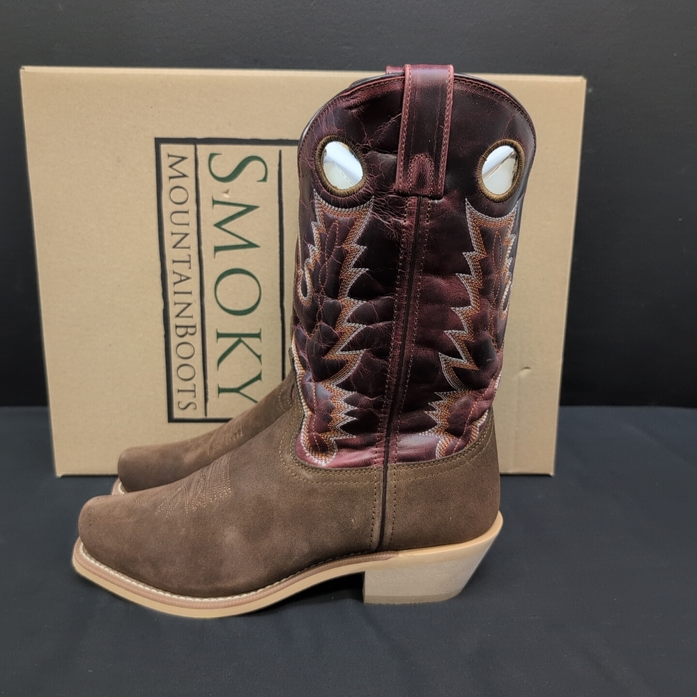 Smoky Mountain Santa Fe Men's Western Boots Size 10.5 D Brown Burgundy Crackle